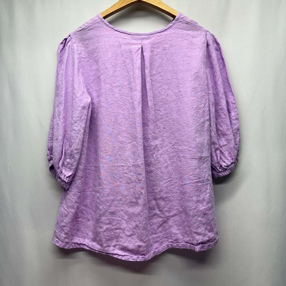 BRYN WALKER 100% Linen High Low Tunic 3/4 Pleated Sleeves Size Small - Picture 2 of 4